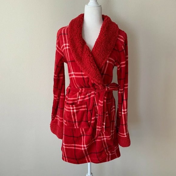 SOLD!NEW! Martha Stewart Plush Plaid Fleece Wrap Robe - Picture 2 of 5